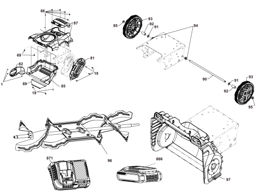 DEWALT Ersatzteile SCHNEEWERFER DCSNP2142Y2 Typ: 1 QUCA