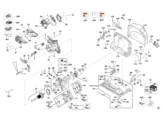 DEWALT Ersatzteile AKKU TAUCHKREISSÄGE DCS520 Typ: 1 QW