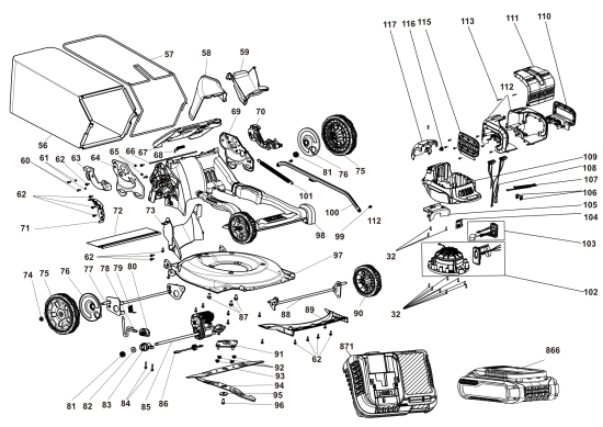 DEWALT Ersatzteile AKKU-RASEMMÄHER DCMWSP256U2 Typ: 1 QUCA