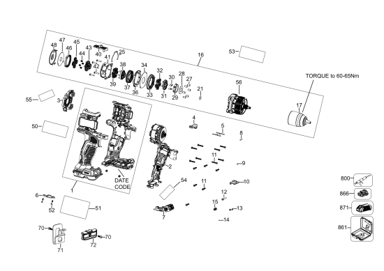 DEWALT Ersatzteile AKKU SCHRAUBER DCD800D2T Typ: 1 QW