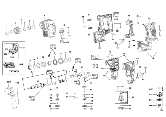DEWALT Ersatzteile AKKU BOHRHAMMER DCH243NT Typ: 2 XJ