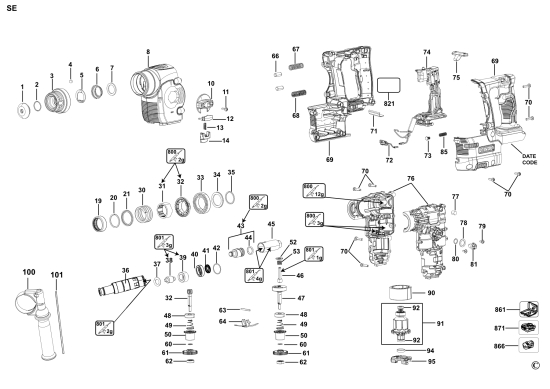 DEWALT Ersatzteile DCH253B Typ: 1 QU