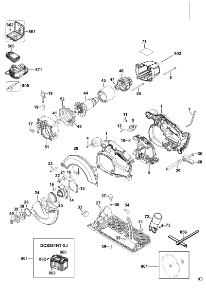 DEWALT Ersatzteile AKKU HANDKREISSÄGE DCS391 Typ: 11 QW