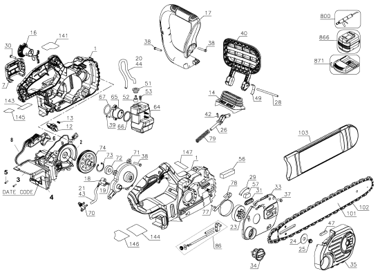 DEWALT Ersatzteile KETTENSÄGE DCCS620B Typ: 3 QU