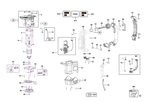 DEWALT Ersatzteile MEISSELHAMMER D25831K Typ: 3 QS