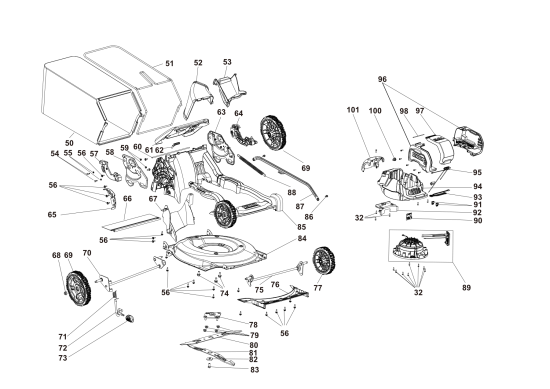 DEWALT Ersatzteile AKKU-RASEMMÄHER DCMWP500N Typ: 1 XJ