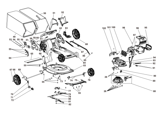DEWALT Ersatzteile AKKU-RASEMMÄHER DCMWP234U2 Typ: 1 QU