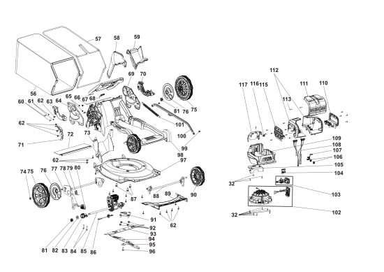 DEWALT Ersatzteile RASENMAHER DCMWSP156N Typ: 1 XJ