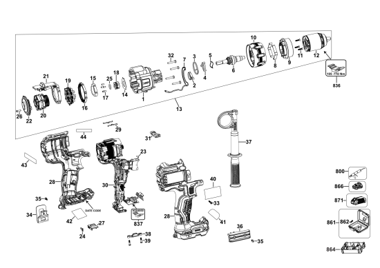 DEWALT Ersatzteile AKKU BOHRHAMMER DCD999H2T Typ: 2 QW