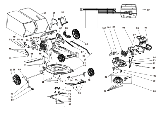 DEWALT Ersatzteile AKKU-RASEMMÄHER DCMWP234U2 Typ: 1 QU