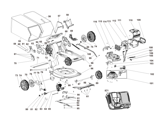 DEWALT Ersatzteile AKKU-RASEMMÄHER DCMWSP256U2 Typ: 1 QU