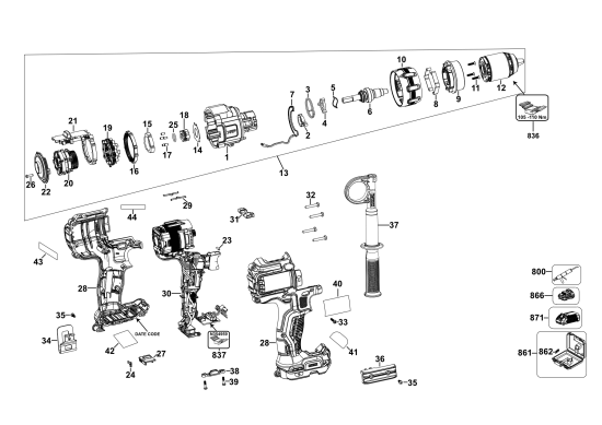 DEWALT Ersatzteile AKKU SCHRAUBER DCD999XILRT Typ: 1 XJ