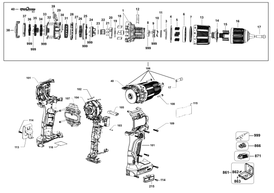 DEWALT Ersatzteile BOHRHAMMER DCD100M2T Typ: 1 QW