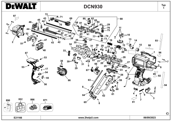 DEWALT Ersatzteile AKKU NAGLER DCN930B Typ: 1 QU