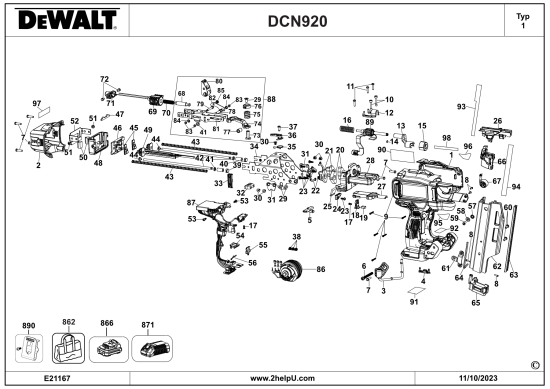 DEWALT Ersatzteile AKKU NAGLER DCN920B Typ: 1 QU