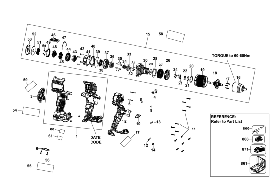 DEWALT Ersatzteile AKKU BOHRHAMMER DCD805N Typ: 2 XJ