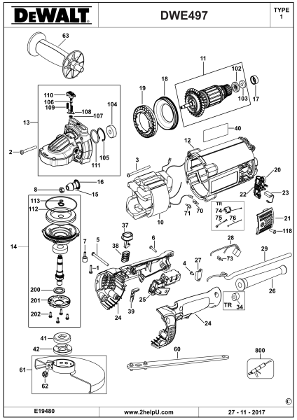 DEWALT Ersatzteile WINKELSCHLEIFER DWE497 Typ: 1 KS