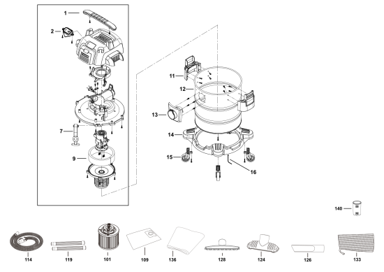 DEWALT Ersatzteile NASSTROCKEN SAUGER DXV25S Typ: 1 QS