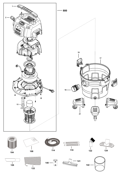 DEWALT Ersatzteile NASSTROCKEN SAUGER DXV23P-QT Typ: 1 QS