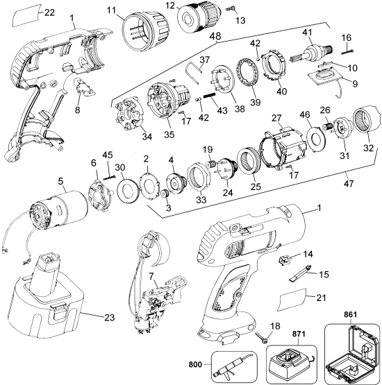DEWALT Ersatzteile AKKU-BOHRMASCHINE DW953K Typ: 3 QU
