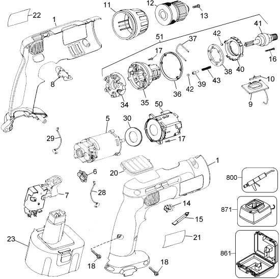 DEWALT Ersatzteile AKKU-BOHRMASCHINE DW961K2 Typ: 3 QW