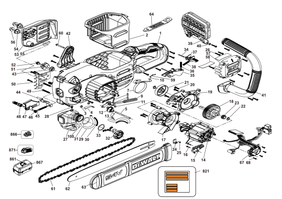 DEWALT Ersatzteile KETTENSÄGE DCMCS574X1 Typ: 1 QW