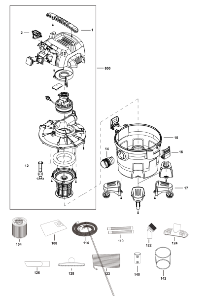 DEWALT Ersatzteile NASSTROCKEN SAUGER DXV34PTA Typ: 1 QS