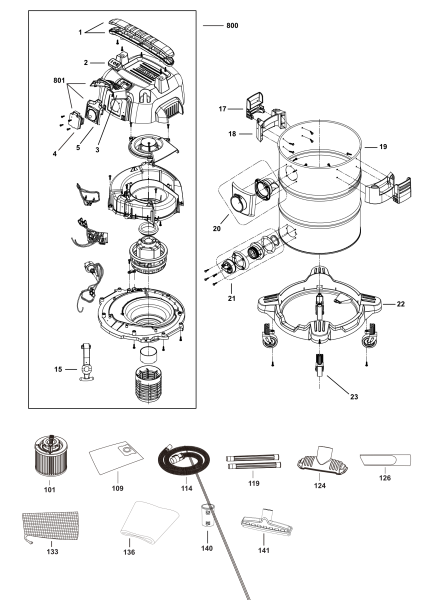 DEWALT Ersatzteile NASSTROCKEN SAUGER DXV30SAPTA-QT Typ: 1 QS