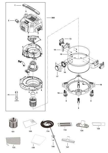 DEWALT Ersatzteile NASSTROCKEN SAUGER DXV20S-QT Typ: 1 QS