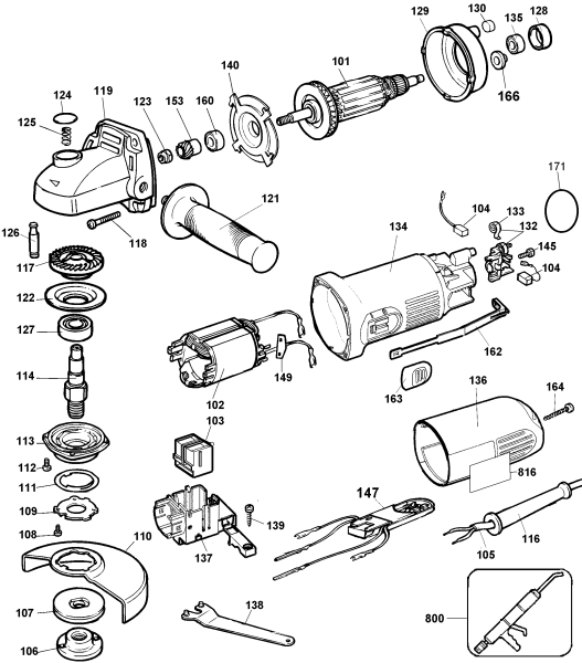 DEWALT Ersatzteile KLEINER WINKELSCHLEIFER DW822 Typ: 3 QS