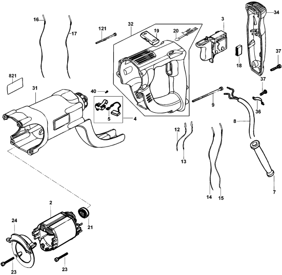 DEWALT Ersatzteile DREHHAMMER D25201K Typ: 1 QU