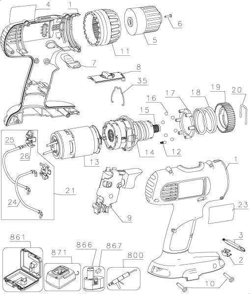 DEWALT Ersatzteile AKKU-BOHRMASCHINE DW929K2 Typ: 1 QU