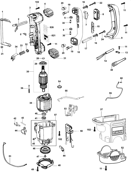 DEWALT Ersatzteile DREHHAMMER D25701K Typ: 1 QU