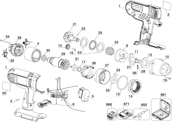 DEWALT Ersatzteile AKKU DREHMOMENTSCHLÜSSEL DC800KL Typ: 1 QU