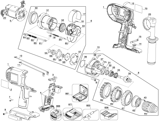 DEWALT Ersatzteile AKKU-BOHRMASCHINE DC900KL Typ: 1 QU