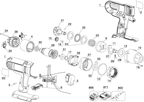 DEWALT Ersatzteile AKKU DREHMOMENTSCHLÜSSEL DC800KL Typ: 1 QW