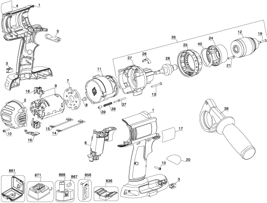 DEWALT Ersatzteile AKKU SCHRAUBER DC920KA Typ: 1 QU