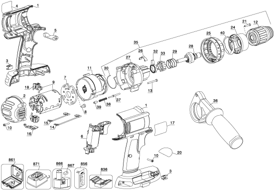 DEWALT Ersatzteile AKKU SCHRAUBER DC925KA Typ: 1 QU