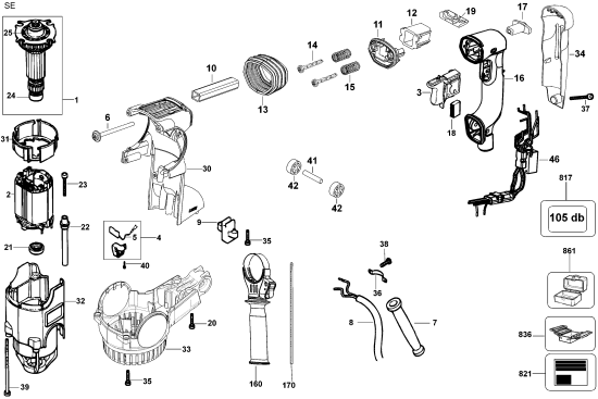 DEWALT Ersatzteile DREHHAMMER D25323K Typ: 1 QU