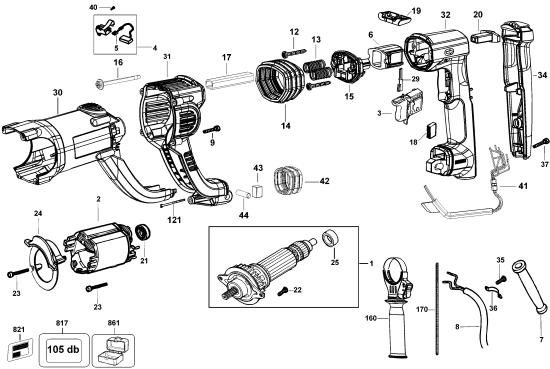 DEWALT Ersatzteile DREHHAMMER D25223K Typ: 1 QU