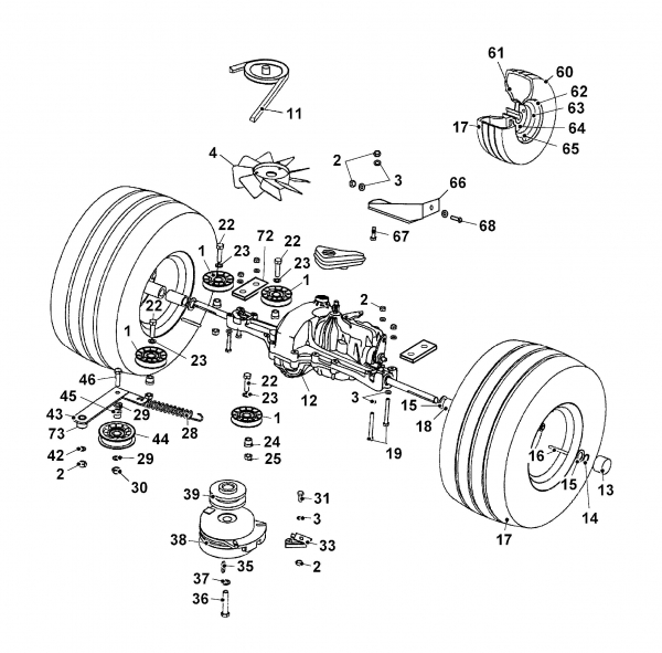 Ersatzteile WOLF-Garten Rasentraktor Trac OHV 7 Typ: 6205000 Serie B  (2003) Elektromagnetkupplung, Fahrantrieb, Räder hinten 