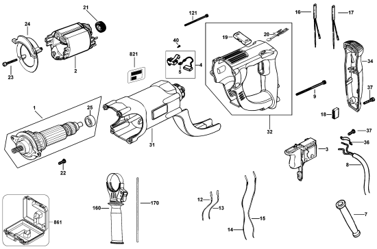 DEWALT Ersatzteile DREHHAMMER D25213K Typ: 2 QU