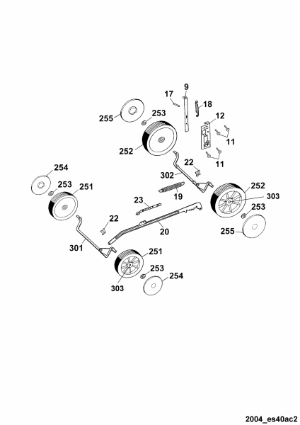 Ersatzteile WOLF-Garten Akku Rasenmäher ohne Antrieb Esprit 40 AC Typ: 4042000 Serie E  (2004) Höhenverstellung, Räder 