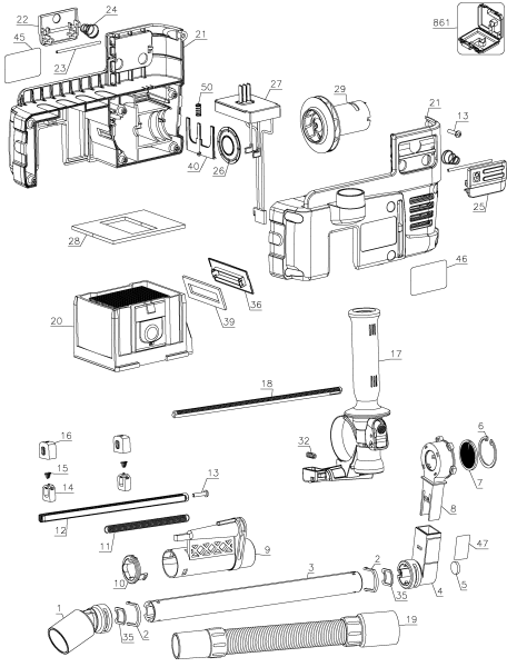 DEWALT Ersatzteile STAUBABSAUGERSATZ D25302DH Typ: 1 QU