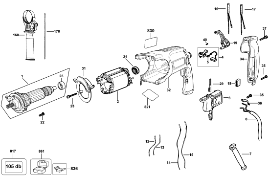DEWALT Ersatzteile DREHHAMMER D25123K Typ: 10 QU