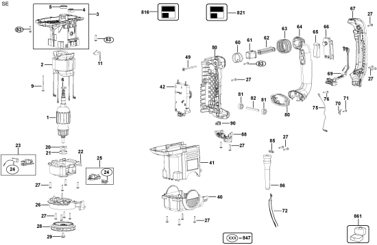 DEWALT Ersatzteile MEISSELHAMMER D25831K Typ: 1 QU