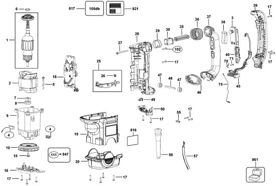 DEWALT Ersatzteile DREHHAMMER D25712K Typ: 1 QU