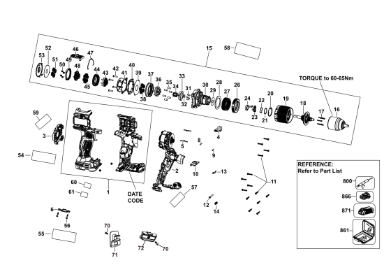 DEWALT Ersatzteile BOHRER/ANTRIEB DCD805H2T Typ: 2 QW