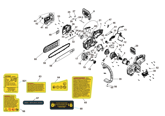 DEWALT Ersatzteile KETTENSÄGE DCCS621B Typ: 1 QU