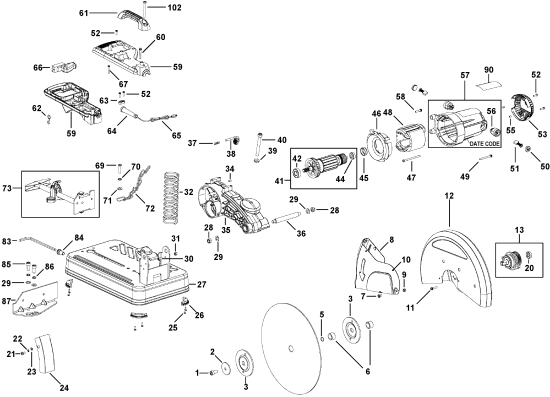 DEWALT Ersatzteile SCHROTSÄGE D28710 Typ: 1 QU